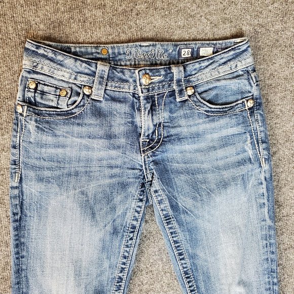 Miss Me JE5321TL Buckle Straight Leg 28 (28x28, 7" Rise) Fleur De Lis Jeans A16 - Picture 4 of 11